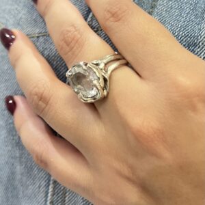 Anillo en plata .925 de Cuarzo blanco ajustable
