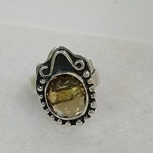 Anillo Plata .925 de Cuarzo Citrino Facetado Ajustable