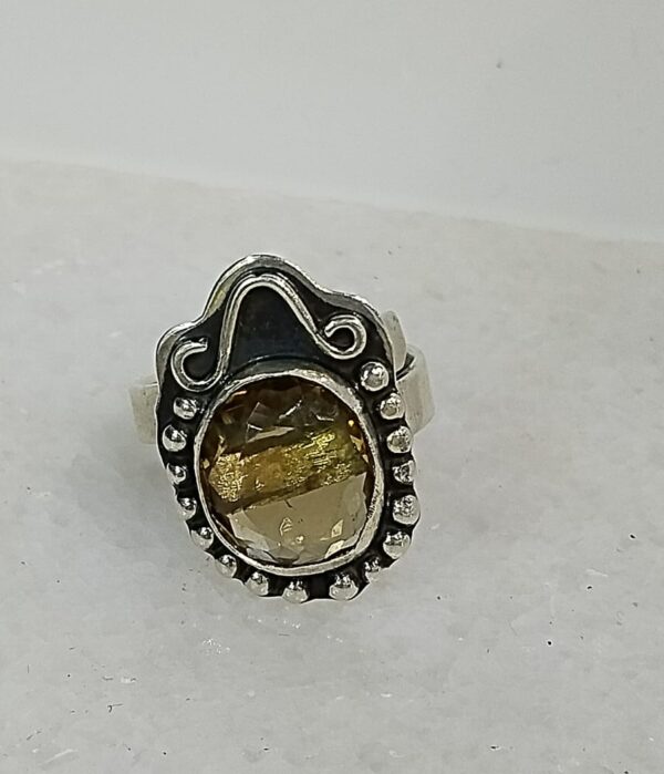 Anillo Plata .925 de Cuarzo Citrino Facetado Ajustable