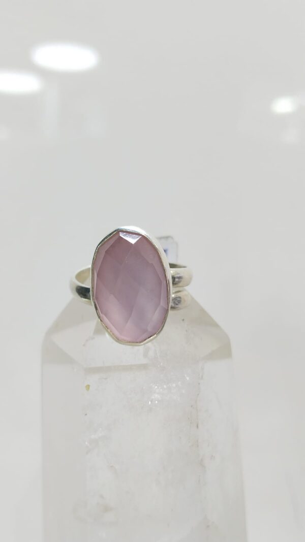 Anillo plata .925 de Cuarzo Rosa Facetado Ajustable
