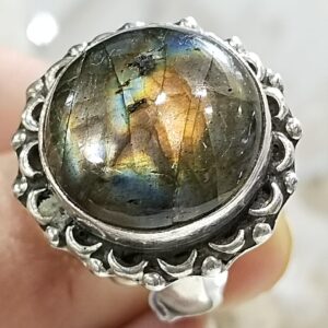 Anillo Plata .925 de Labradorita Redonda Ajustable