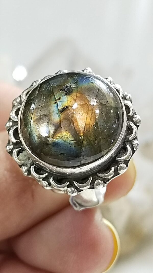 Anillo Plata .925 de Labradorita Redonda Ajustable