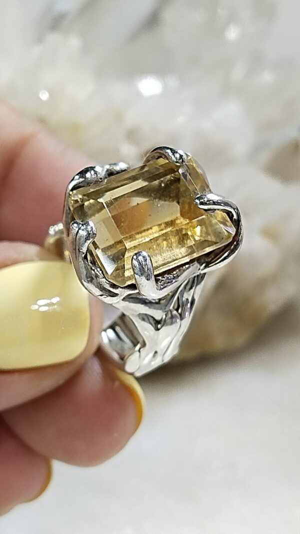 Anillo Plata .925 de Cuarzo Citrino Facetado Ajustable - Image 5