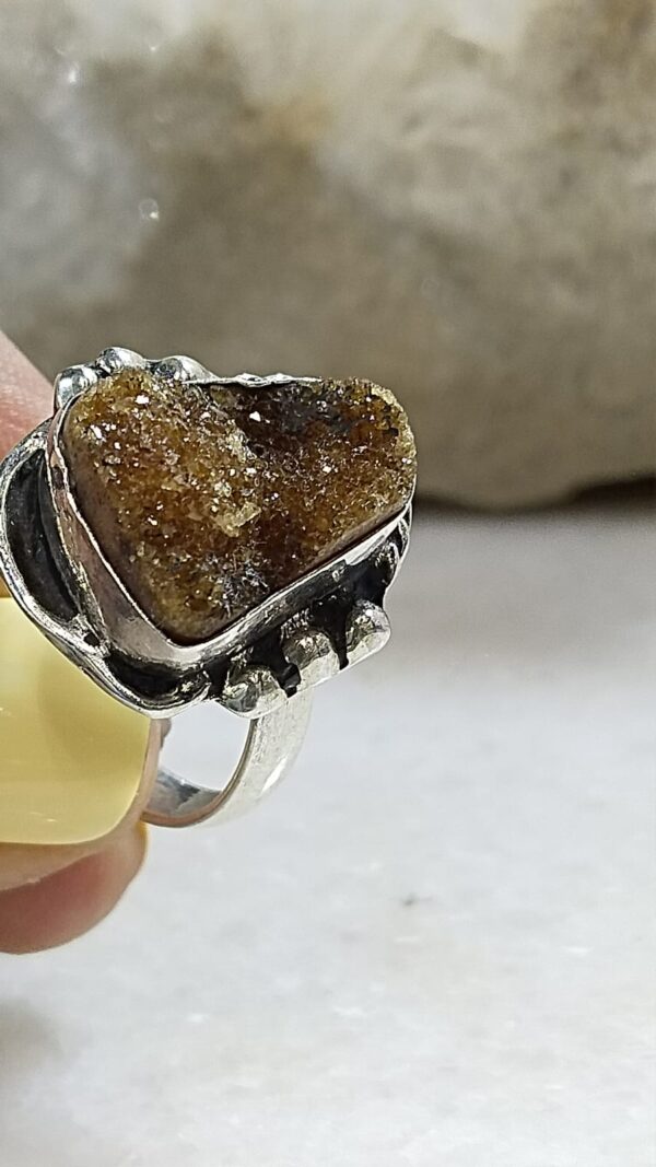 Anillo Plata .925 Drusa de Cuarzo Citrino Ajustable - Image 2