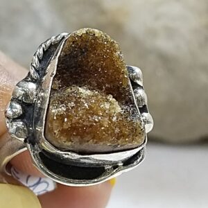 Anillo Plata .925 Drusa de Cuarzo Citrino Ajustable