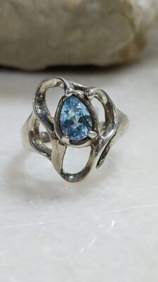 Anillo Plata .925 de Aguamarina Facetada #12.5