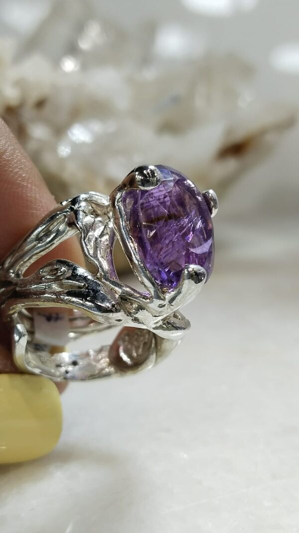Anillo Plata .925 de Amatista Facetada Ajustable - Image 4