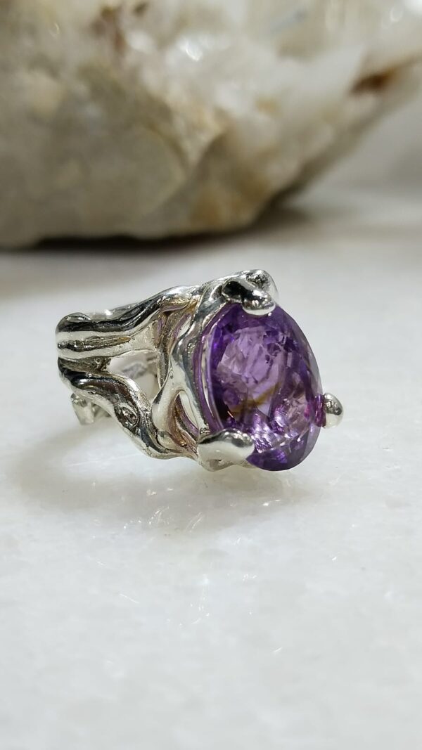 Anillo Plata .925 de Amatista Facetada Ajustable - Image 3