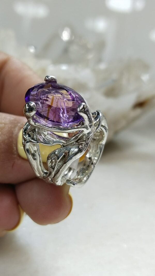 Anillo Plata .925 de Amatista Facetada Ajustable - Image 2