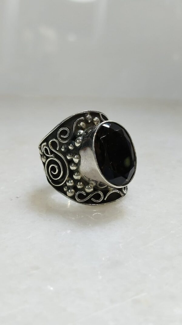 Anillo Plata .925 de Cuarzo Ahumado Ajustable con Diseño - Image 2