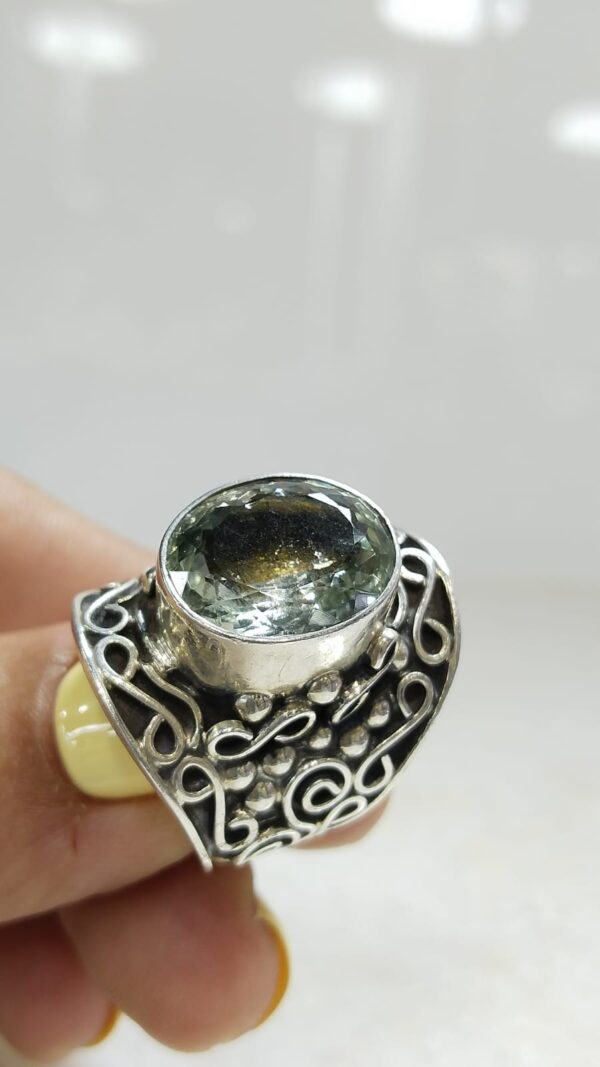 Anillo Plata .925 de Prasiolita Ajustable con Diseño - Image 4