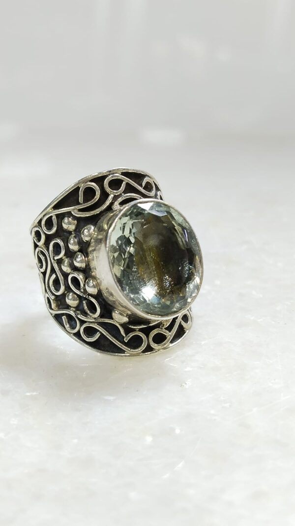 Anillo Plata .925 de Prasiolita Ajustable con Diseño - Image 3