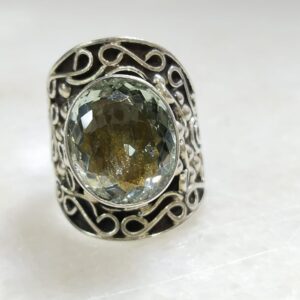 Anillo Plata .925 de Prasiolita Ajustable con Diseño