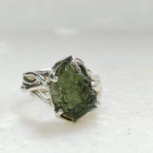 Anillo Plata .925 Meteorito Moldavita Ajustable