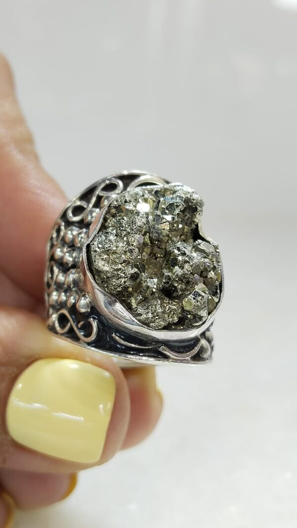 Anillo Plata .925 de Pirita Ajustable con Diseño - Image 3