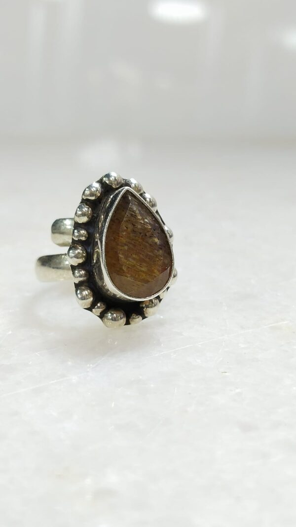 Anillo Plata .925 de Piedra Sol Facetado Ajustable - Image 2