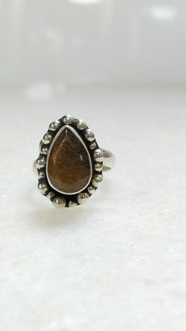 Anillo Plata .925 de Piedra Sol Facetado Ajustable