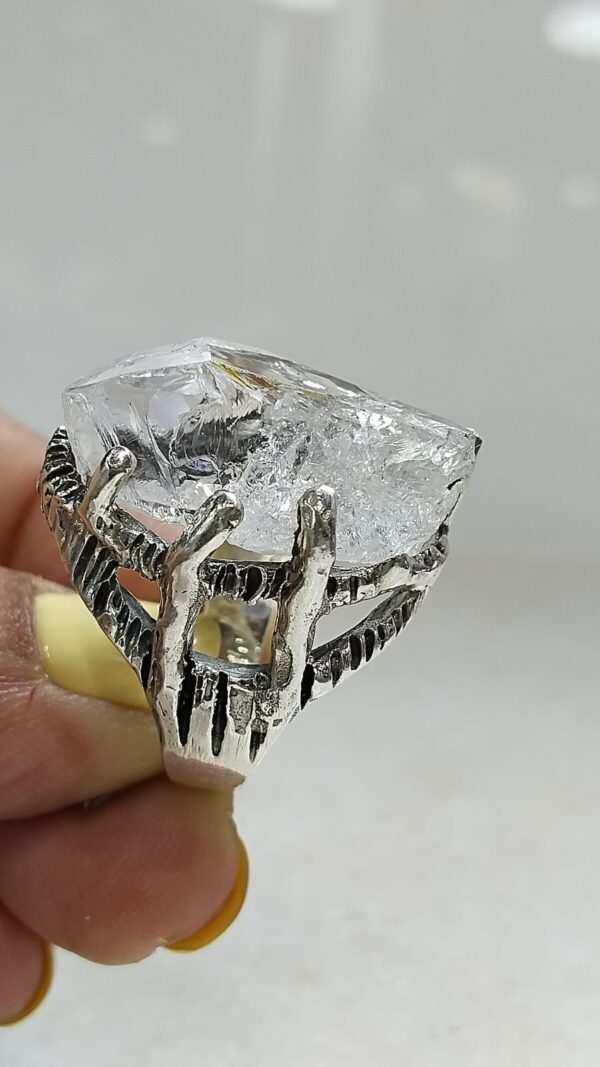 Anillo Plata .925 de Diamante Herkimer #8.5 con Diseño - Image 3