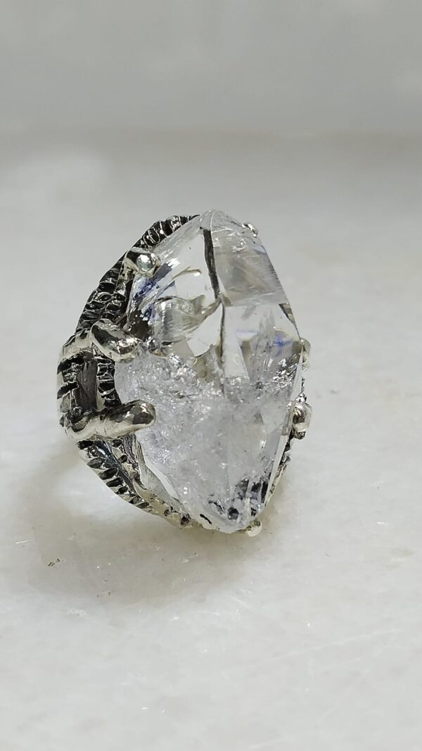 Anillo Plata .925 de Diamante Herkimer #8.5 con Diseño - Image 2