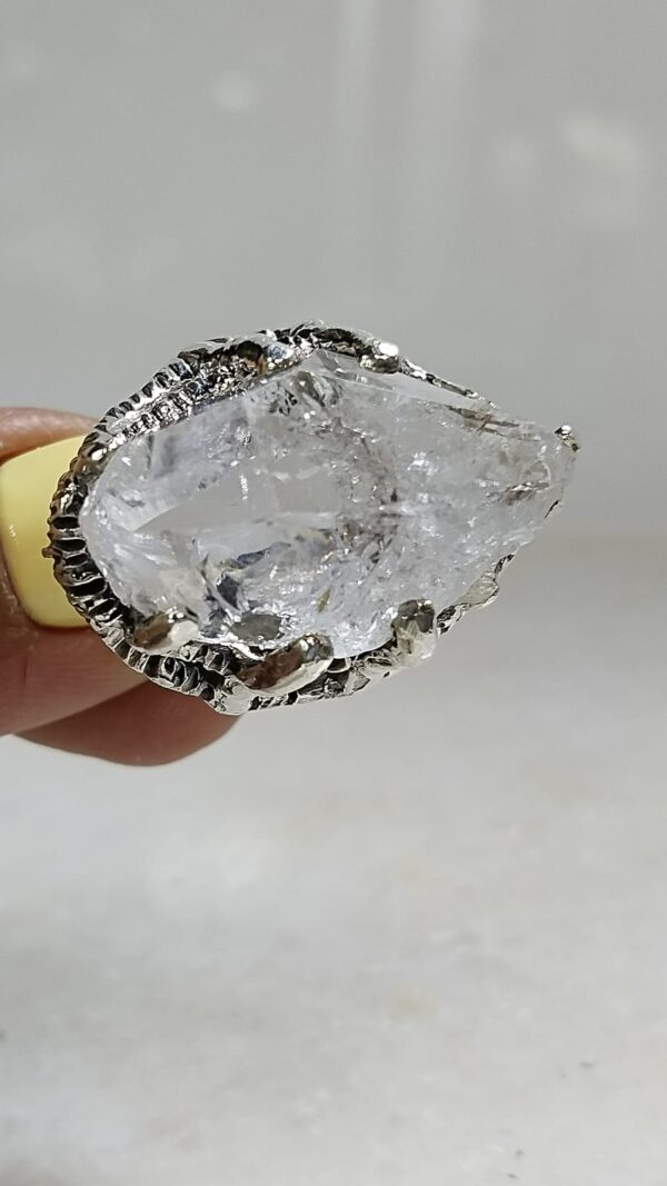 Anillo Plata .925 de Diamante Herkimer #8.5 con Diseño - Image 4