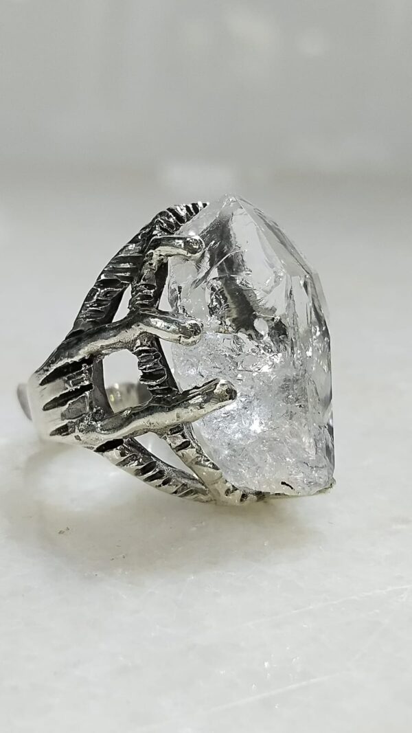Anillo Plata .925 de Diamante Herkimer #8.5 con Diseño
