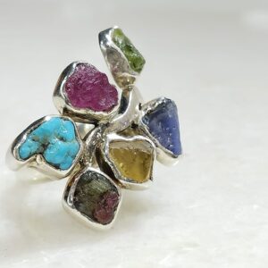 Anillo Plata .925 Piedras Diversas Ajustable