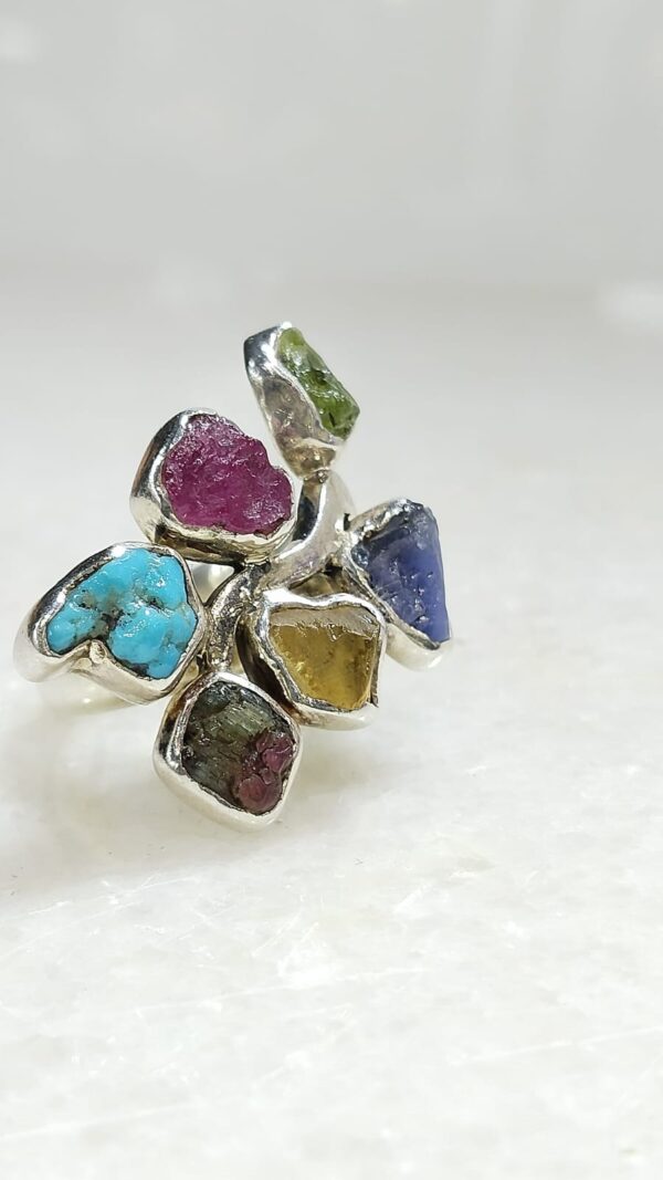 Anillo Plata .925 Piedras Diversas Ajustable