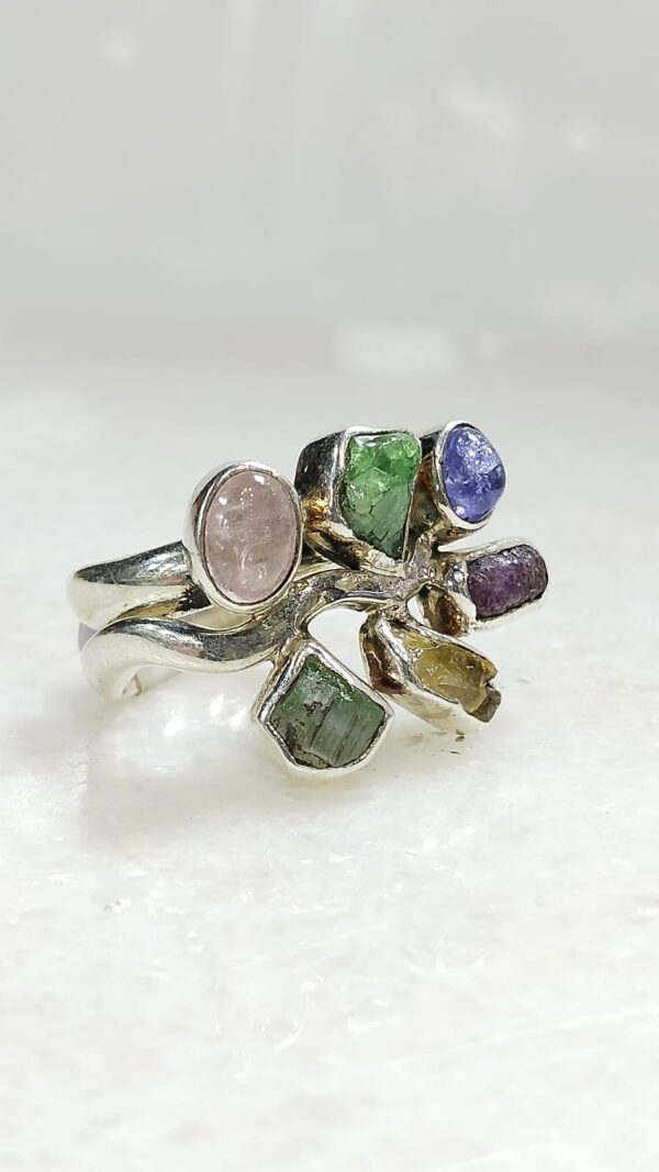 Anillo Plata .925 Piedras Diversas Ajustable
