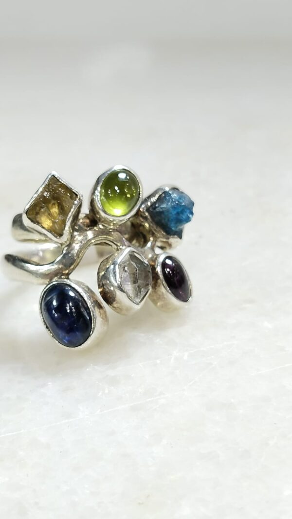 Anillo Plata .925 Piedras Diversas Ajustable