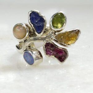 Anillo Plata .925 Piedras Diversas Ajustable