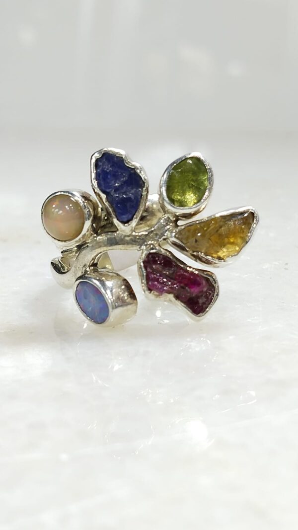 Anillo Plata .925 Piedras Diversas Ajustable